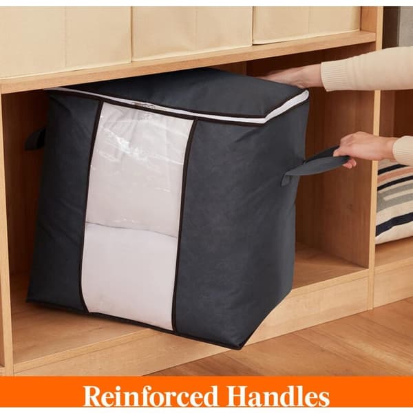 Large Clothes Storage Bag with Reinforced Handle, Clear Window & Strong Zipper - 3-pack, 50x36x50cm, Grey