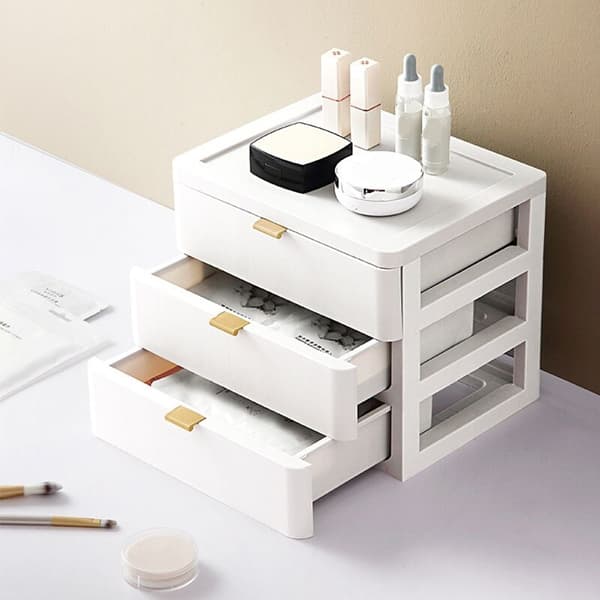 3-Tier Desk Organizer, Drawer, Bathroom Accessories, Storage Box, Cosmetic Makeup Holder, Organizer (White)