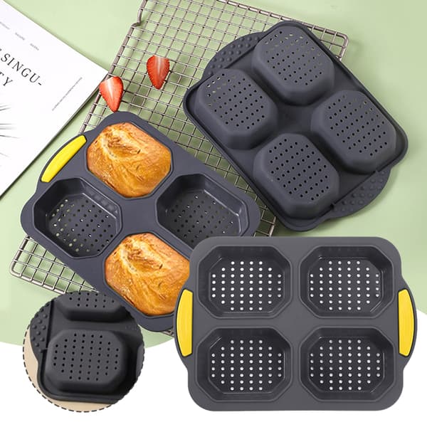 4 Hulrum Hamburger Bolle Form Bageplade Husholdnings Genanvendelig Form til Boller Grey