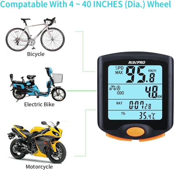 Wireless Bicycle Computer Speedometer Bike Odometer Cycling Multifunctional Waterproof 4-Line Display with Backlight