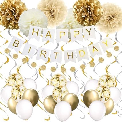 Gull dekorasjoner til bursdagsfest, Happy Birthday-banner, 16. 18.