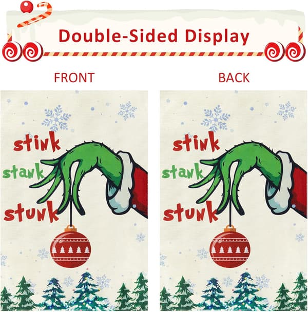 Grinch Julehaveflag 12,5\" x 18\", Dobbeltsidet Burlap Grinc
