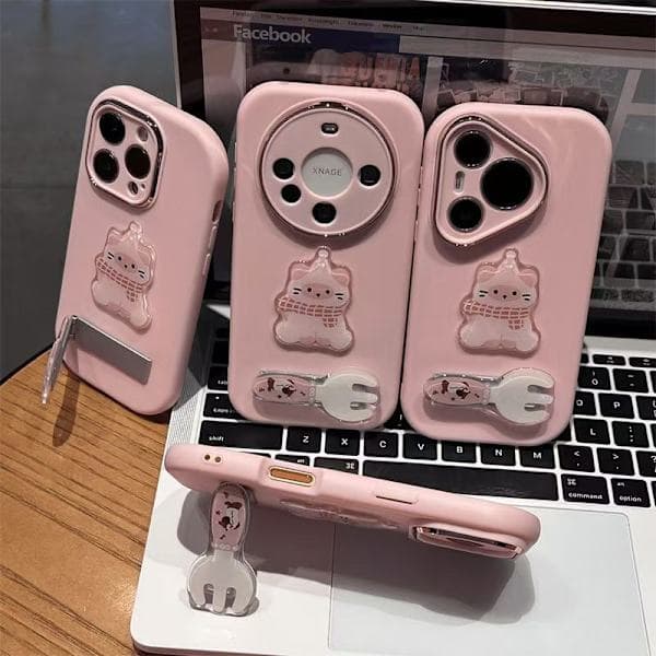 iPhone 16 Plus mobiltelefondeksel, rosa, med et søtt og morsomt stativ. 16PLUS 16PLUS 16PLUS 16PLUS