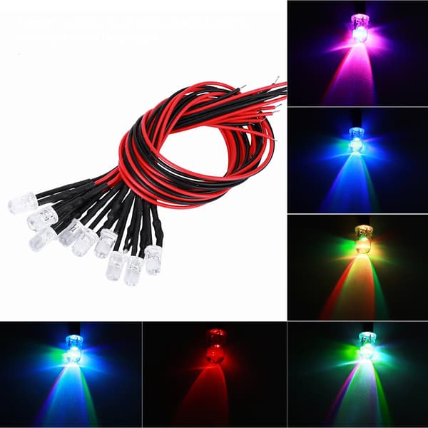 50 pcs 12V Pre-wired Round Head LED Light Bead 5mm Multi-color Fast Flashing