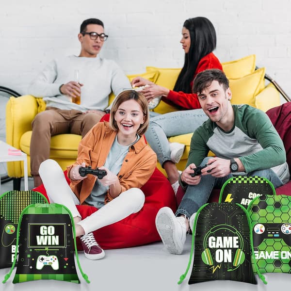 24 stk. videospil-snøreposer til gaming-festgaver, grøn - Green