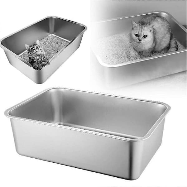 Stainless Steel Litter Box for Odor Control, Non-Clumping Litter Box with Non-Stick