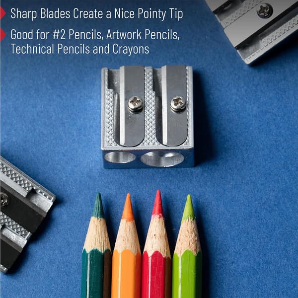Handheld metal pencil sharpener with 2 holes, 12-pack, silver, color pencil sharpener, pencil sharpener