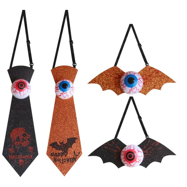 Halloweendekorationer, barnslipsar, flugor, glödande ögon
