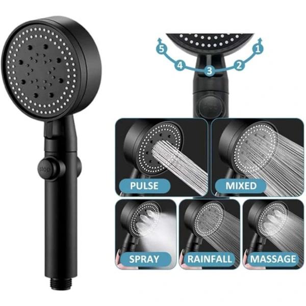 Shower Head, High Pressure Shower Head with 5 Modes, Handheld with On/Off Button Water Saving