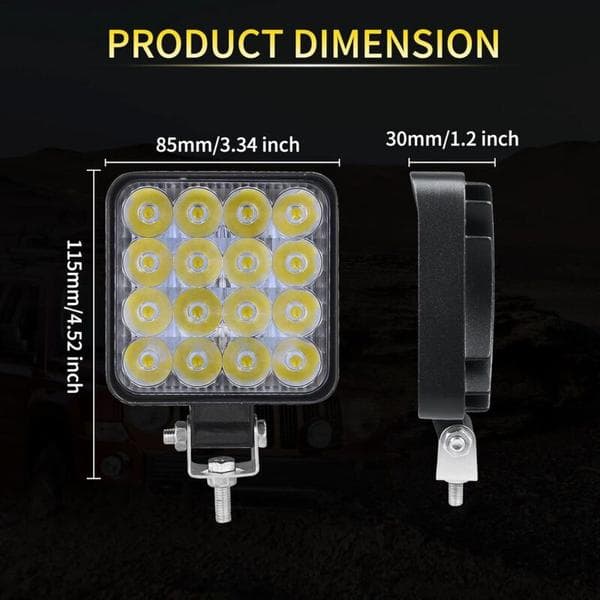 4 stk. firkantede LED-arbeidslys, 3,3 tommer Mini 48W 12V lampe, frontlys, tåkelys