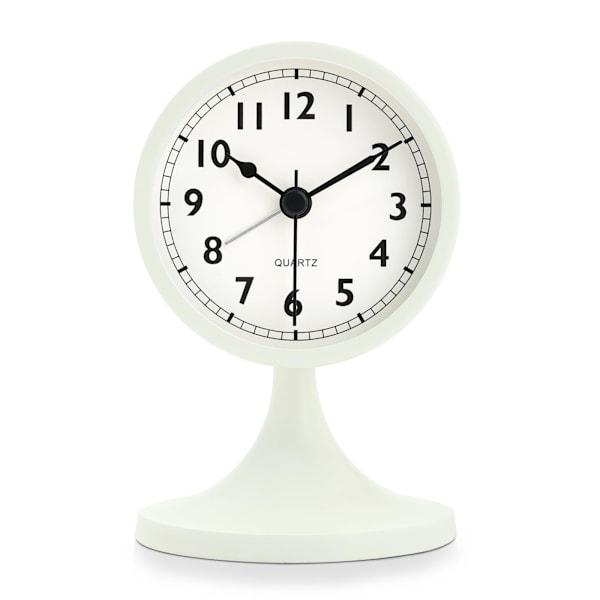 Klassisk väckarklocka i metall, tyst väckarklocka liten analog bordsklocka för sängbord, sovrum, kontor white