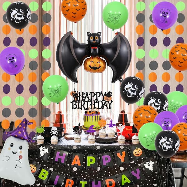 Halloween Birthday Decorations for Kids - Printed Balloons, Banner