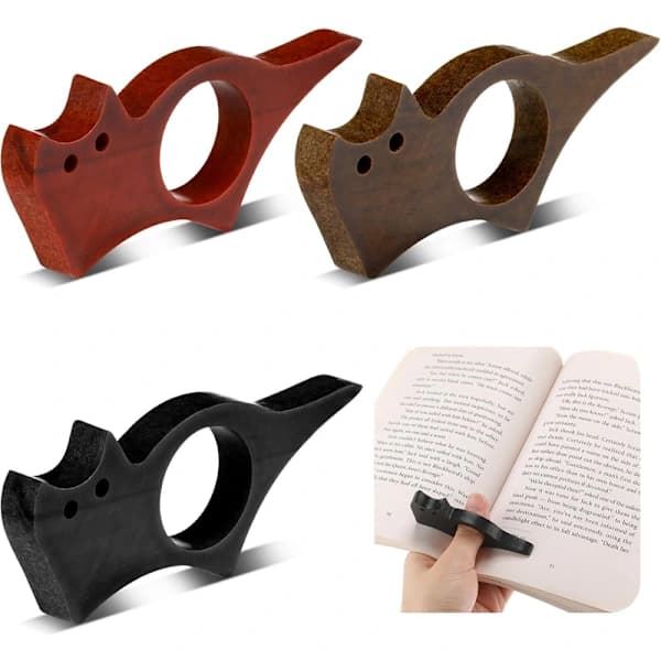 3 stk. Træ Tommelfinger Bogsideholder til Nem Læsning, Bogelskergave, Katte-design