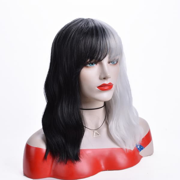 #Short Curly Women's Wig with Full Bangs, Shoulder Length#