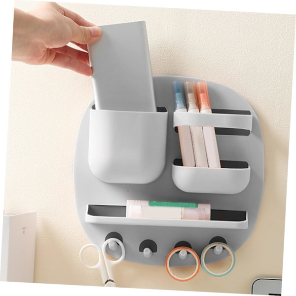 Wall Shelf Bathroom Multifunctional Organizer 3 Compartments Tray Hooks White