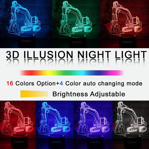 Gravemaskine 3D Illusion Natlampe Legetøj, 16 Farver Skiftende