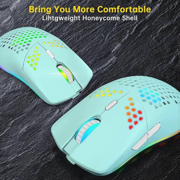 Wireless Gaming Mouse, Honeycomb Shell Computer Mouse, 11 RGB Backlights, 3400 DPI, 6 Programmable Buttons, USB Receiver, Energy Saving. (FMY)