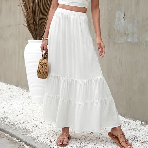 Women's A-line Long Skirt with Flowing Skirts White White XL