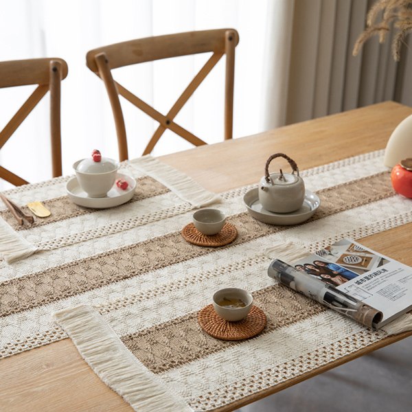 Handgjorda Boho bordstabletter Set med 2 Naturlig bomull Macrame Dekor och Farmhouse Style för matbord kök B