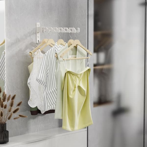 Foldable Wall-Mounted Clothes Hanger, Aluminum Drying Hook for Laundry Room or Wardrobe, White, 35 cm White White