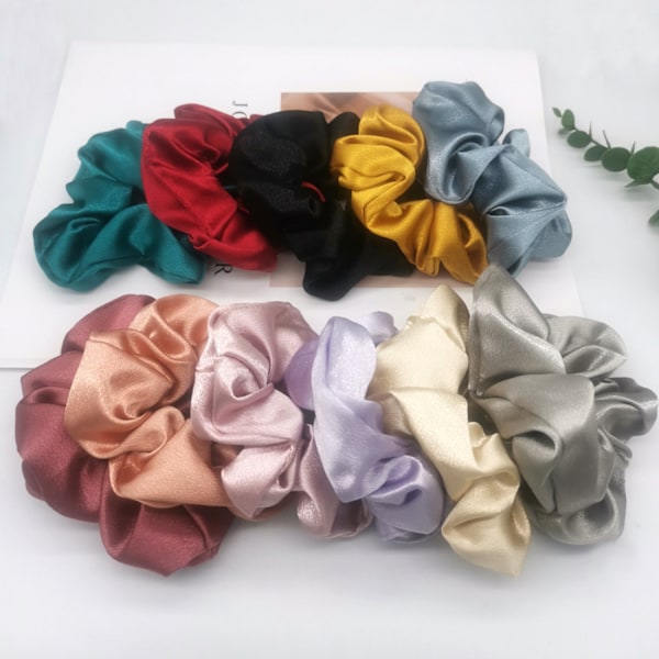 6 stk. satin hårelastikker, store scrunchies, simple hårelastikker, bånd, hestehaleholdere til kvinder ----- mørk pink