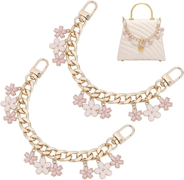 2 Pcs. Replacement Chain for Bag 20 cm Short Chain Strap Enamel Flower Charm Bag Handle Extender Decorative Bag Chain Gold Chain for Bag Hand