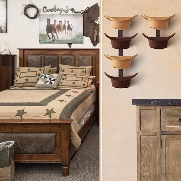 Cowboyhatteholder Vægstativ 6-kroge Træ Western Hat Organizer