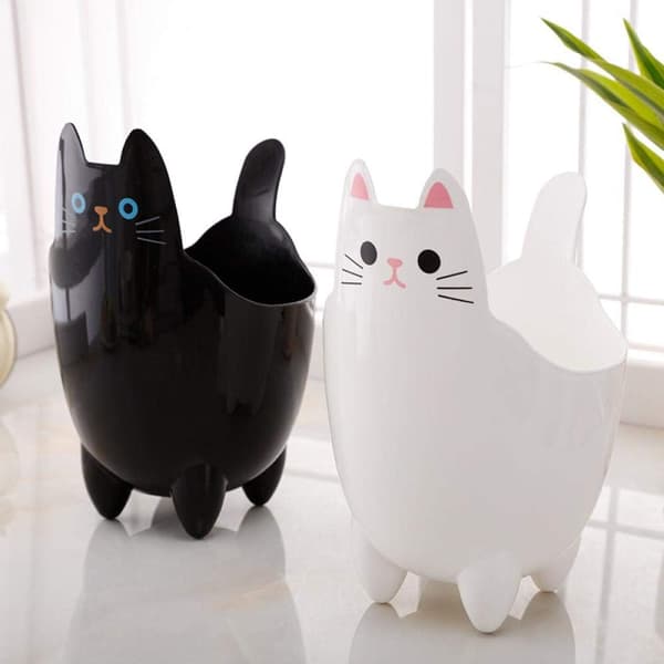 2st tecknade kattformade ABS Mini Bords Papperskorgar Förvaringshinkar (Svart/Vit) -