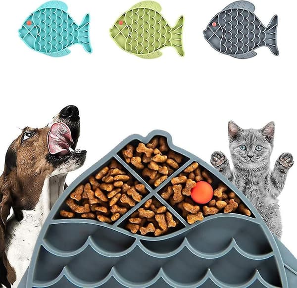 Langsom fodringsmåtte til katte og hunde, fiskeformet langsom foderautomat til katte og hunde