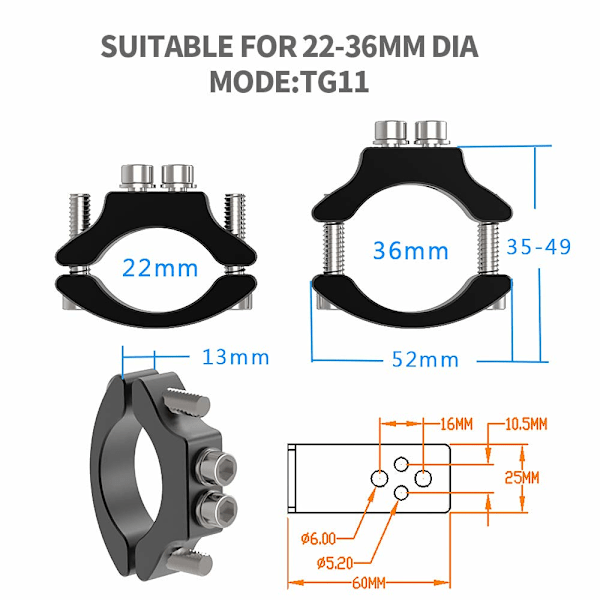 2 KPL Lampun kiinnike, halkaisija 22mm-36mm