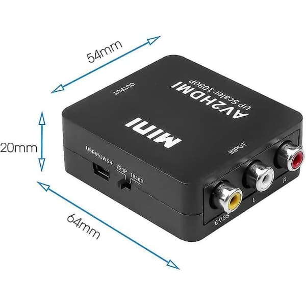 RCA til HDMI-adapter, 1080p AV HDMI-adapter, RCA Kompositt CVBS AV til HDMI Video Lydkonverterer