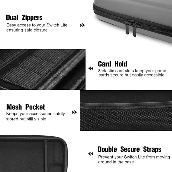 (Grå) 1 stk. Nintendo Switch Lite-etui, hårdt etui til Nintendo Switch Lite-konsol, inklusive 8 spilkort, JoyCon og andet tilbehør.