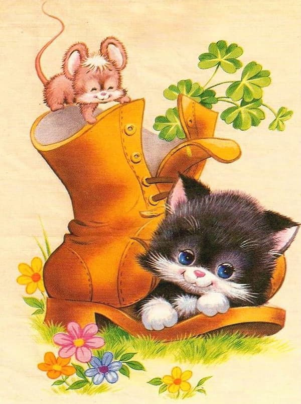 30x40CM Håndlavet 5D Kunst Diamantmaleri - Boots the Cat, su
