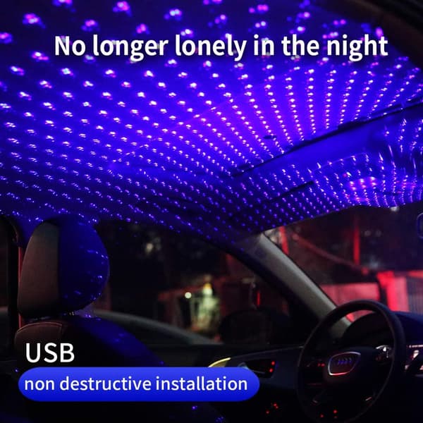 USB-natlampe Stjerneprojektor, 2 i 1 Auto Bil LED Loftslampe