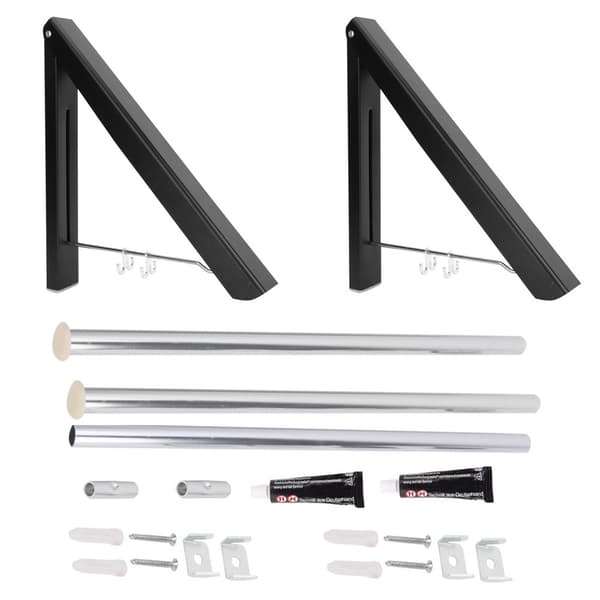 120 cm Rod, Space Aluminum, Double Mount, Retractable Clothes Hanger, Balcony, Foldable Drying Rack, Black