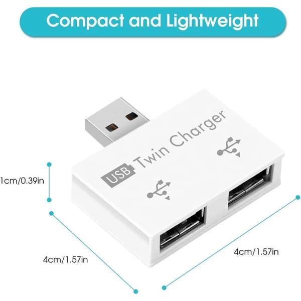 2x USB2.0 2 porte, bærbar 2-ports USB-hub, han til dobbelt USB hun-adapter til bærbare computere stationære computere (hvid)