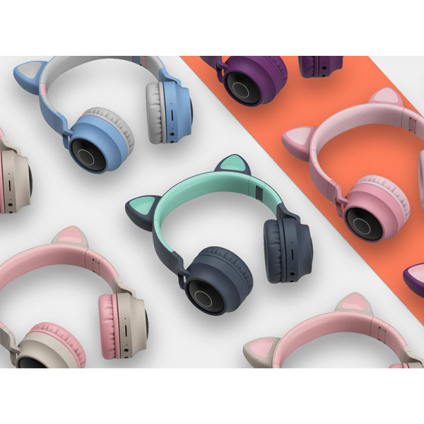 Bluetooth-headset med kattöra, spelheadset Purple Pink