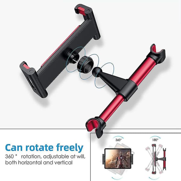 Car Headrest Mount Adjustable Retractable Tablet Phone Holder Stand For Phone Ipad Switch (Red Snap)