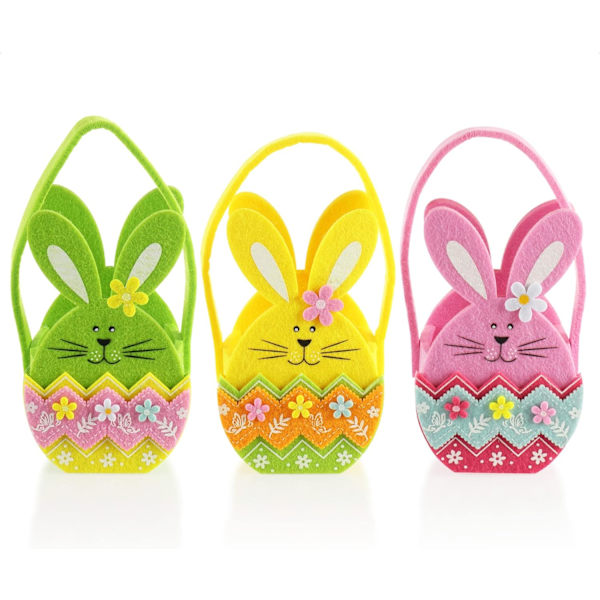com-four® 3X Easter Basket to Fill - Felt Gift Bag with Easter Bunny - Easter and Spring Decoration (3 Baskets - 19x11cm)