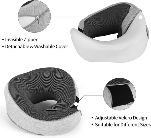 Resekudde, Memory Foam Nackkudde för Resor, Flygreskudde med (Ljusgrå)