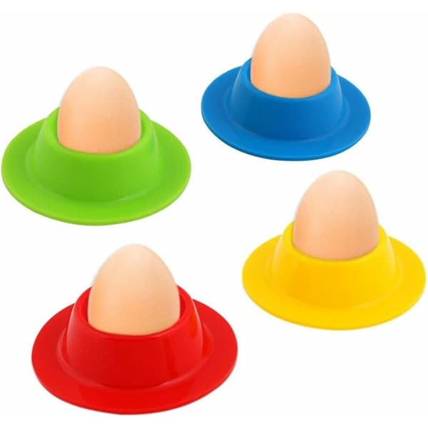 Fargerike silikon eggkopper sett med 4 fargede silikon eggkopper bærbar rund eggkoppholder vaskbar91-A