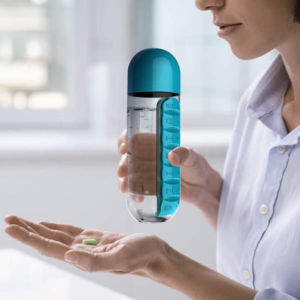 Combine Daily Pill Box Organizer with Water Bottle, Yellow KLB