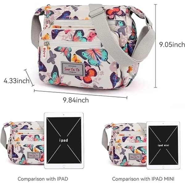 Dam Multi-Pocket Casual Crossbody Handväskor Vattentät Nylon Axelväskor (Fjäril-Vit)