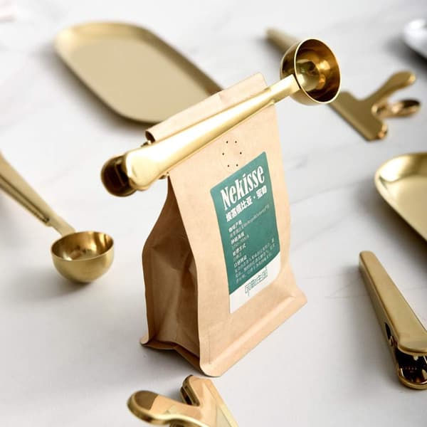 Kaffeskjeholder, 2 i 1 rustfritt stål sleiv, med poseholder