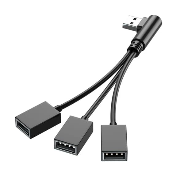 USB-splitterhub for mobil strøm, bil, datamaskin USB hann til hunn ladekabel Datakabel forlengelsesadapter null - Venstre bøy
