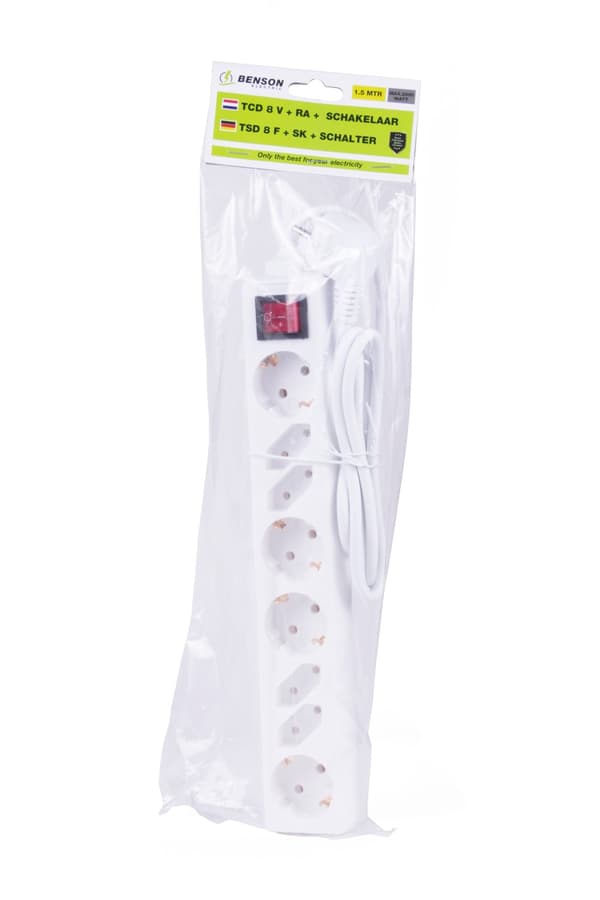 Power strip 8-way with ground and switch 1.5 m 372
