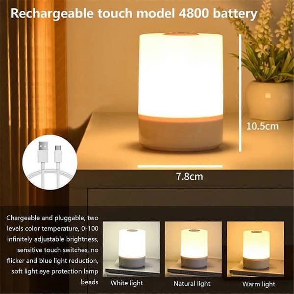 LED Nattlamper Dimbar USB-lading Skrivebordslamper Soverom Nattbordsbelysning Dekorasjon Touch