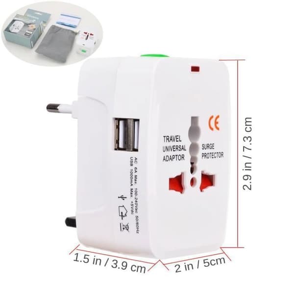 Travel Adapter - ZISONIX - Universal - 2 USB Ports - Compatible with 150 Countries - US/EU/UK/AU[DB]