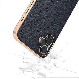 ABEEL Compatible Case for iPhone 16 Electroplating Genuine Leather PC Phone Case (Blue)