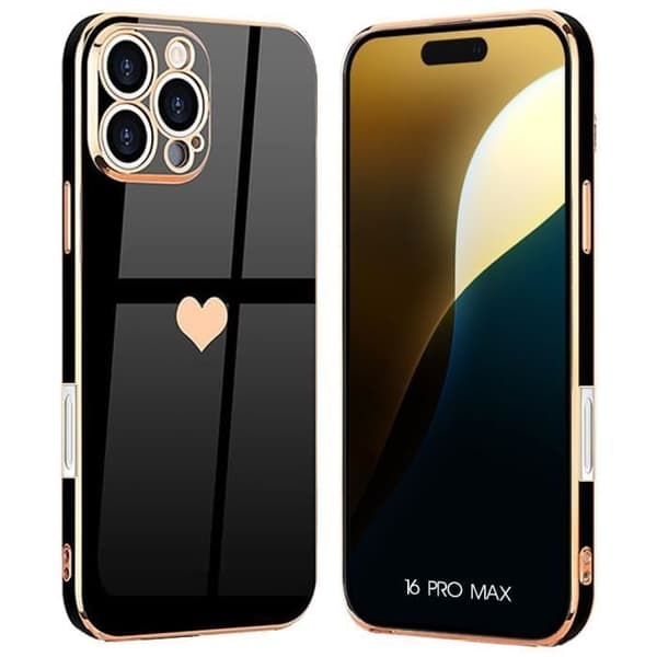 Silikonecover til iPhone 16 Pro Max - Beskyttende Hjertemønster Ridsefast Blød Sort